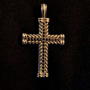David Yurman silver and black Diamond CROSS